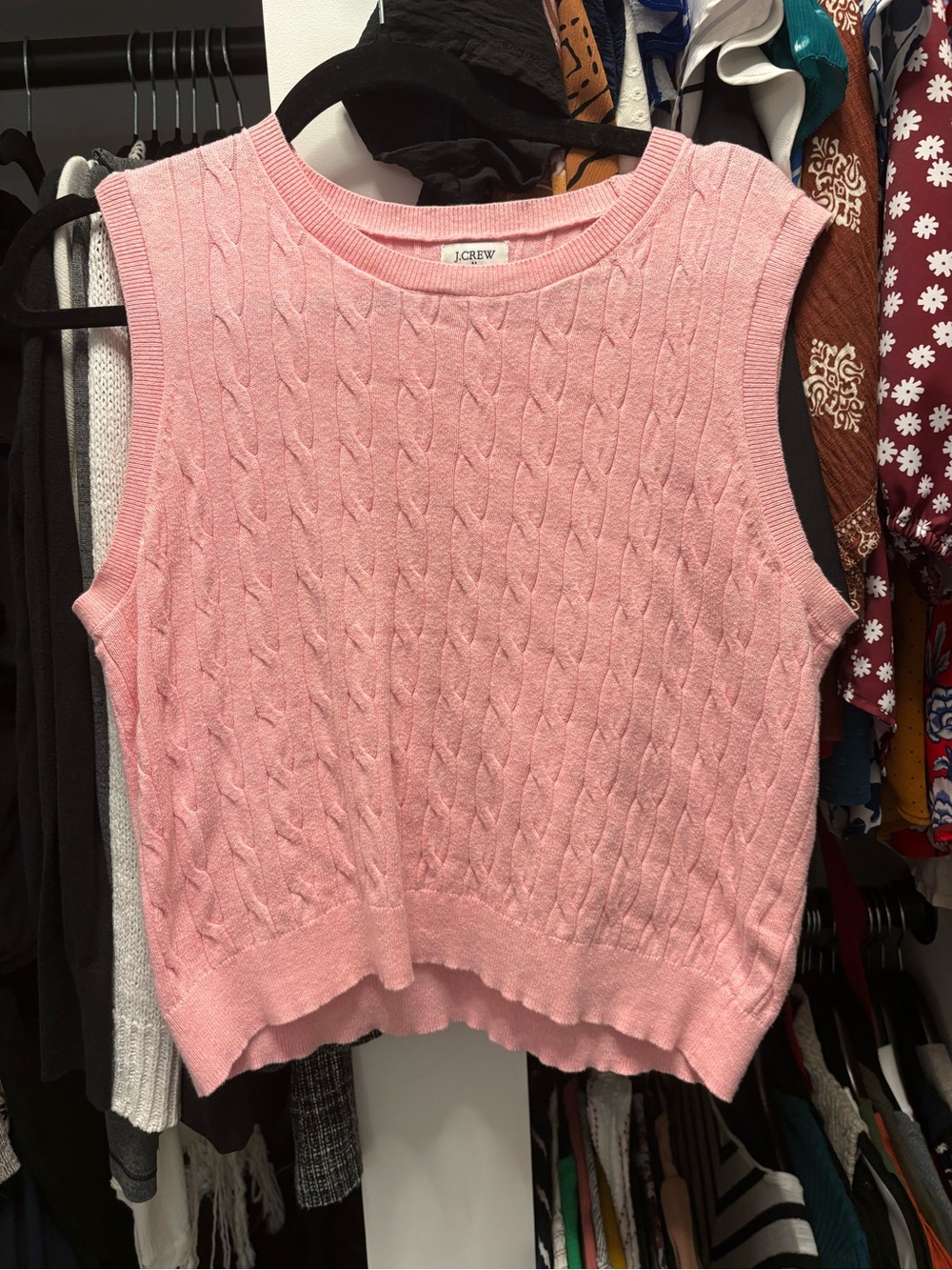 J. Crew Pastel Pink Cable-Knit Sleeveless Sweater Vest